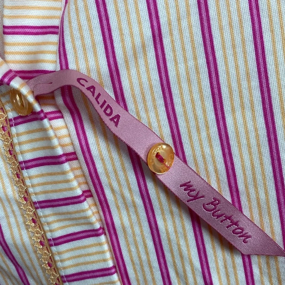 Calida Pink & Orange Striped, Button Front Long Sleeve Woman’s Large Night Shirt - Picture 8 of 11